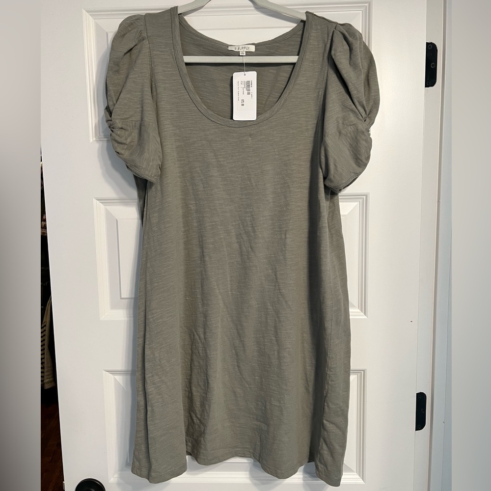 NWT, Z Supply Women’s Lg Dusty Sage Paxton Puff Sleeve Short Sleeve Dress